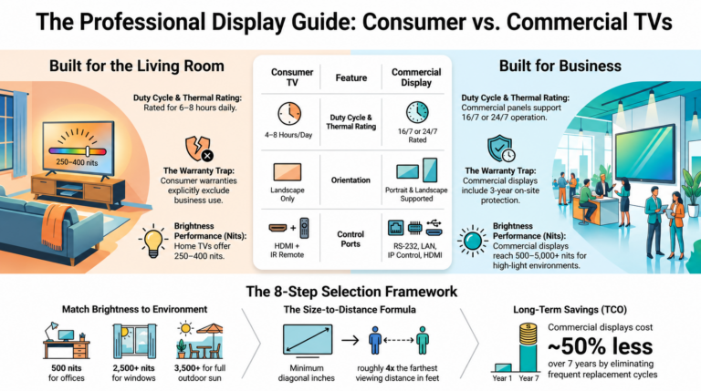 Consumer TVs vs. Commercial Displays: A Buyer’s Guide for Businesses